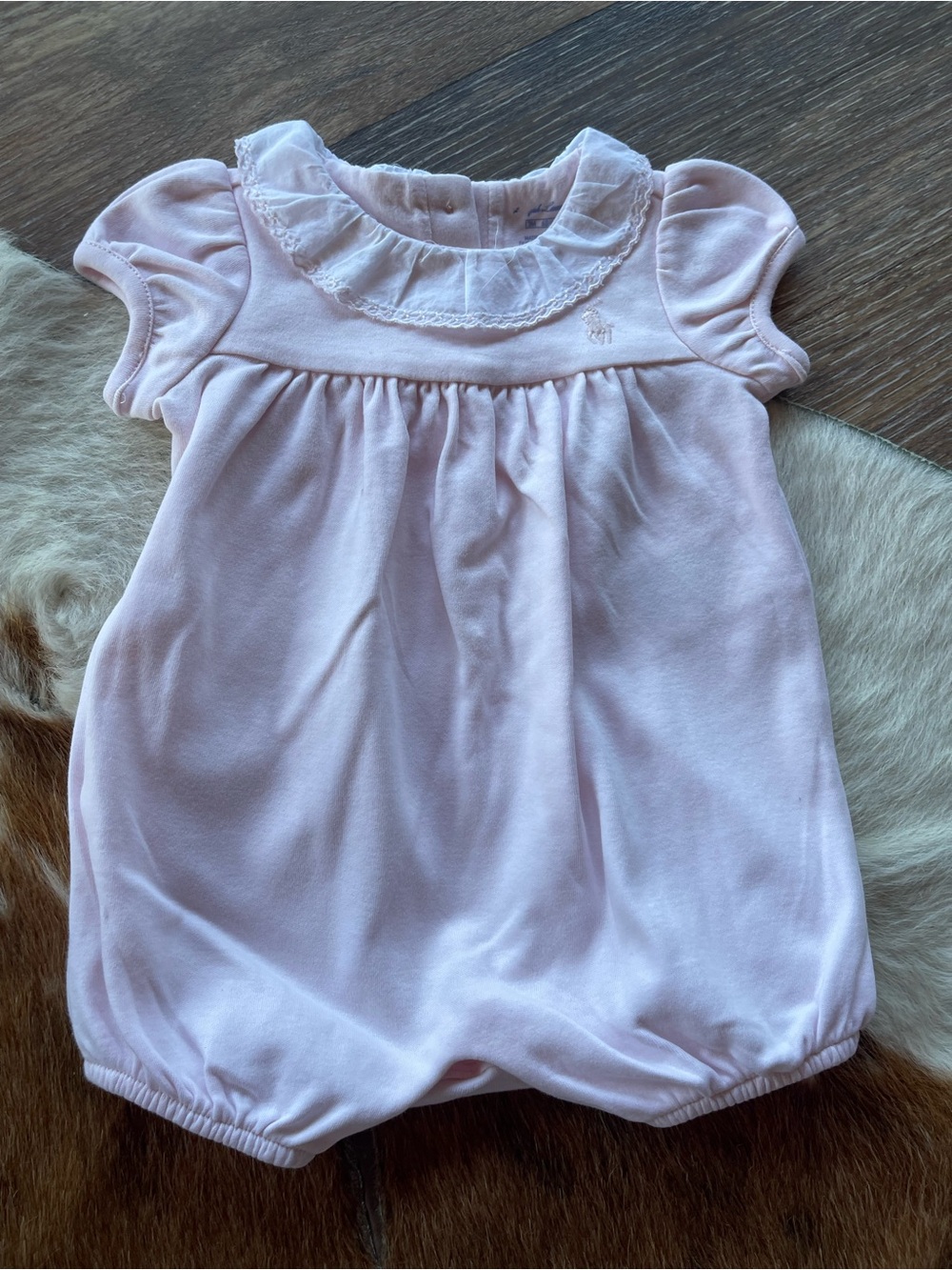 Ralph Lauren Light Pink Baby Romper with Ruffled Collar